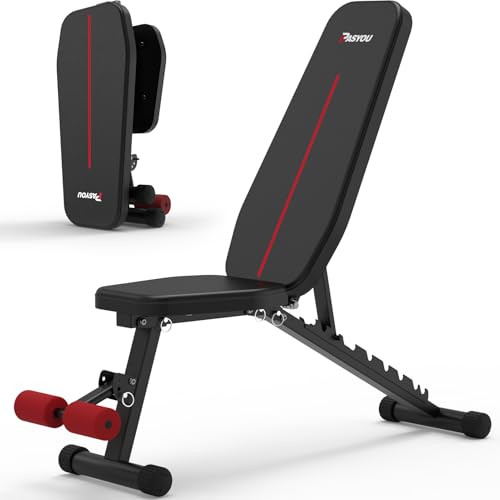 PASYOU Adjustable Weight Bench, Foldable Workout Bench for Home Gym, Support 90°Strength Training Bench for Full Body Workout with Fast Folding, 9-Level Backrest Position 2-Level Foot Support Folding | Amazon (US)