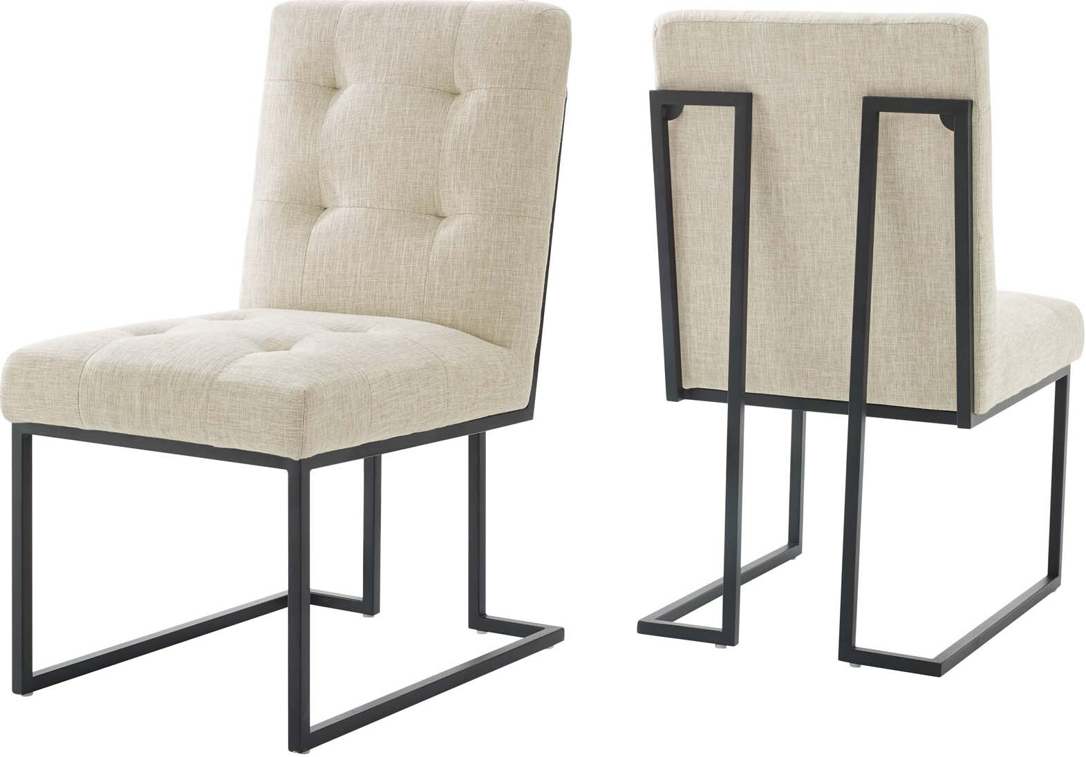 Privy Black and Beige Black Stainless Steel Upholstered Fabric Dining Chair Set of 2 EEI-4153-BLK... | 1stopbedrooms
