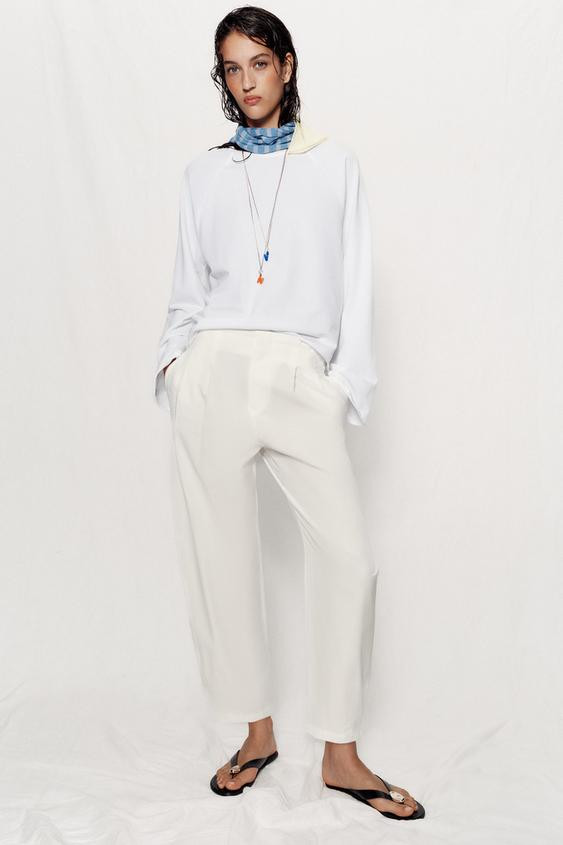 Zara - Paperbag Balloon Pants - Ecru - S - Woman | Zara US