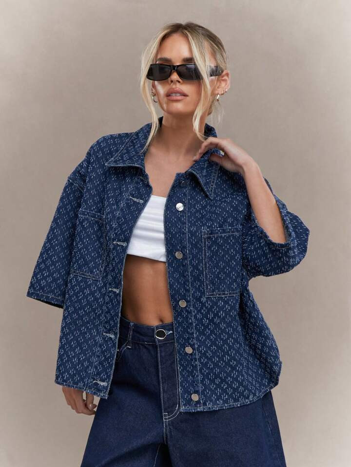 MISSGUIDED Self Embroidered Oversized Denim Shirt | SHEIN