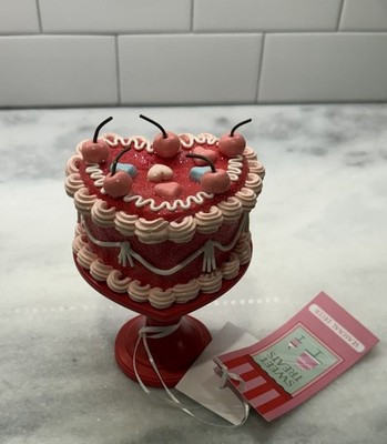 Valentine's Day Sweet Treats Heart Cake with Cherries Pink Red Pedestal 6" NEW | eBay US