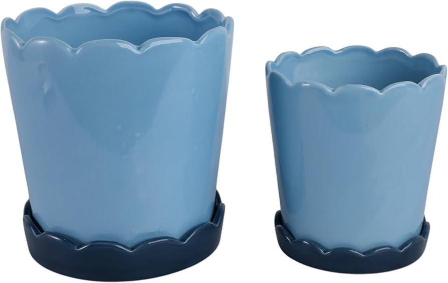 Sagebrook Home Set of 2 6/8" Color Block Scallop Edge Planters, Blue | Amazon (US)