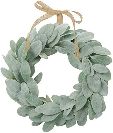 SHACOS Artificial Lambs Ear Wreath 13 inch Farmhouse Small Greenery Wreath Green Leaves Candle Wr... | Amazon (US)