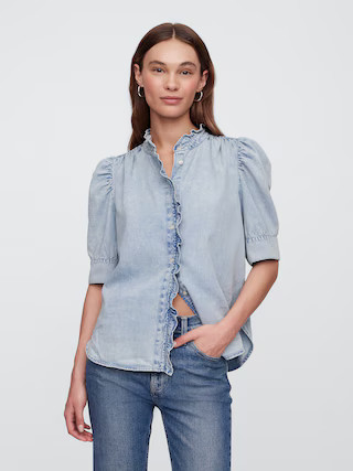 Puff Sleeve Denim Shirt | Gap Factory