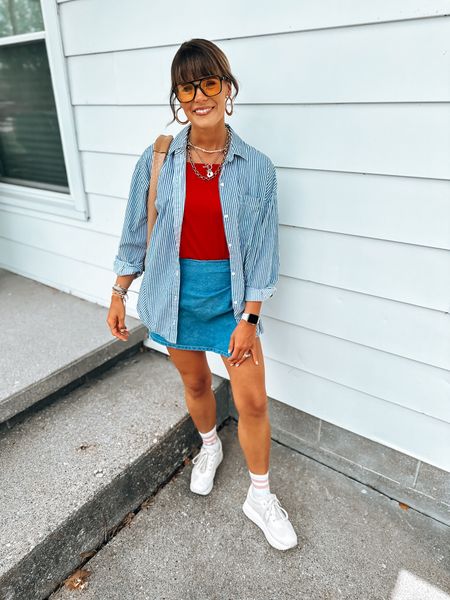 MDW outfit inspo!!! Perfect look for a Summer event!!❤️🤍💙☀️🍒

Button down/ m sized up 1 
Tank/ xs sized down 1
Skirts/ s tts 
Sneakers/ 8 tts 

Old navy 
Say hi 
Sale 
Amazon fashion 
Genleck skort 
Denim skirt 
Mini skirt 
Amazon style 
Amazon outfit inspo 

#LTKStyleTip #LTKSaleAlert #LTKShoeCrush