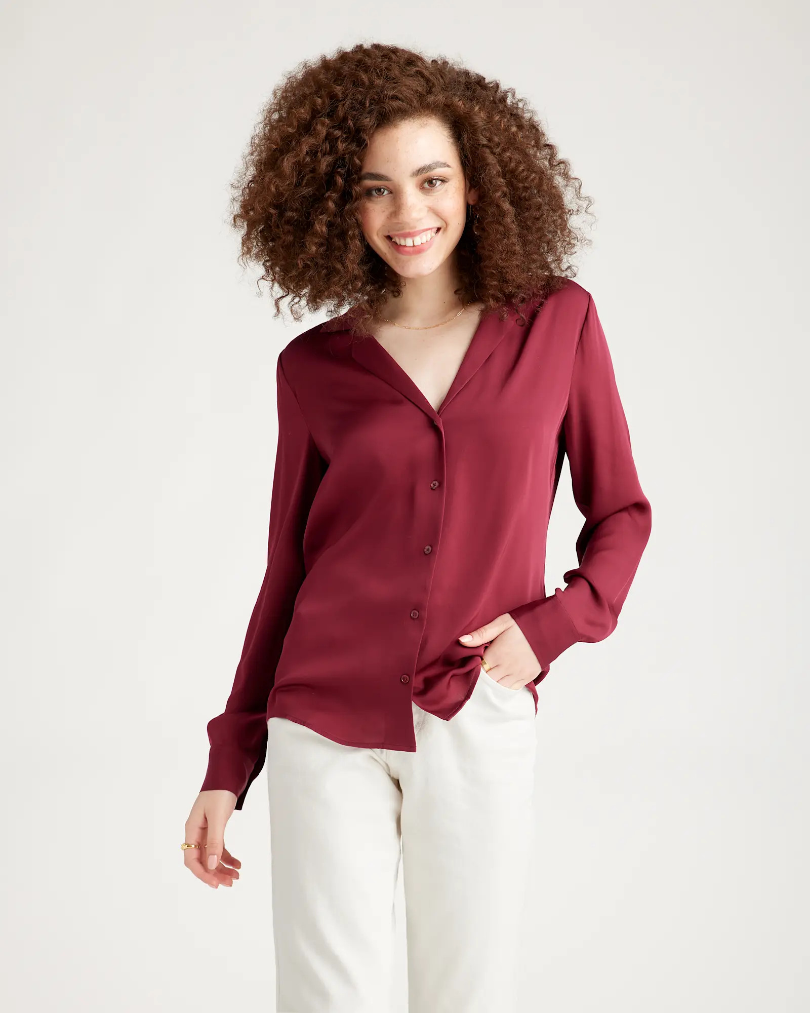 Washable Stretch Silk Notch Collar Blouse | Quince | Quince