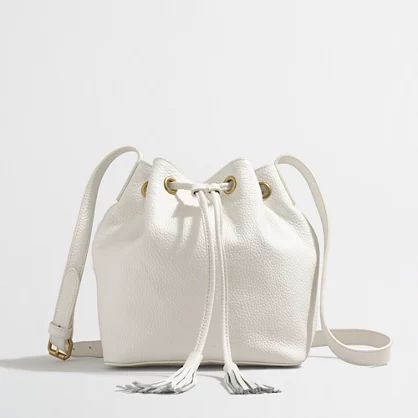 Factory leather bucket bag with tassels | J.Crew Factory