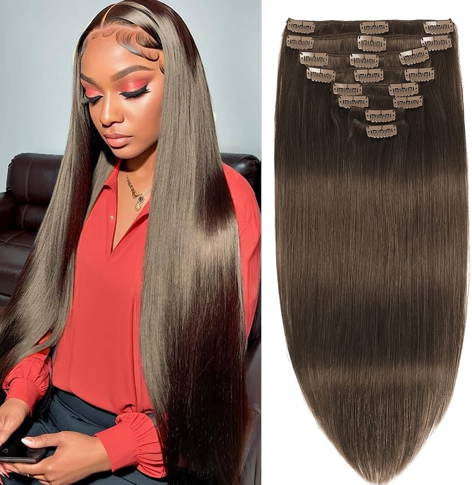 Clip in Hair Extensions Real Human Hair, 16 Inch 70g 8pcs Seamless Clip in Hair Extensions Real H... | Amazon (US)