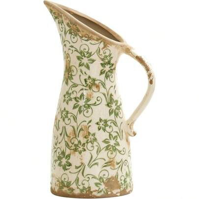 6.5in. Tuscan Ceramic Green Scroll Pitcher Vase | SHEIN