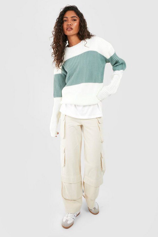 Tall Colour Block Knitted Sweater | Boohoo.com (US & CA)