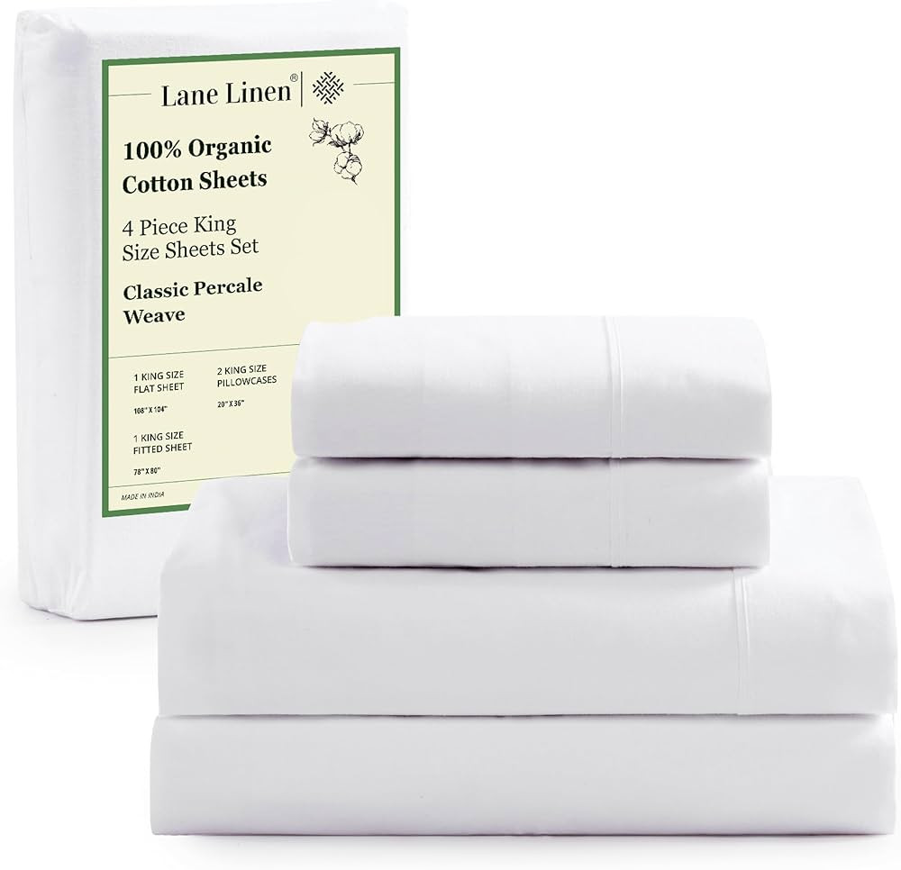LANE LINEN 100% Organic Cotton King Size Sheets Set, Soft & Comfy All Season Breathable Sheets Ki... | Amazon (US)