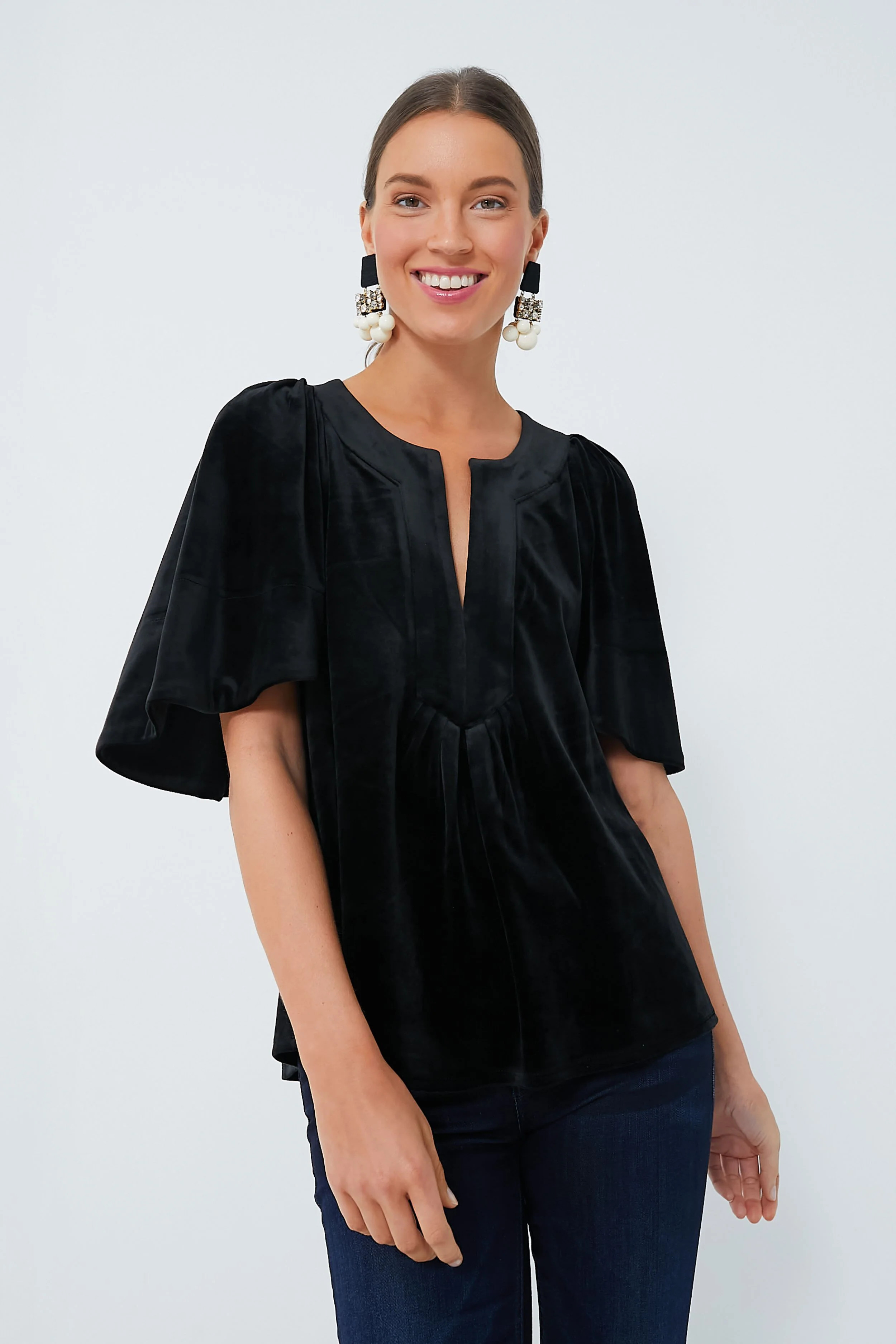 Black Velvet Finley Flutter Sleeve Top | Tuckernuck (US)