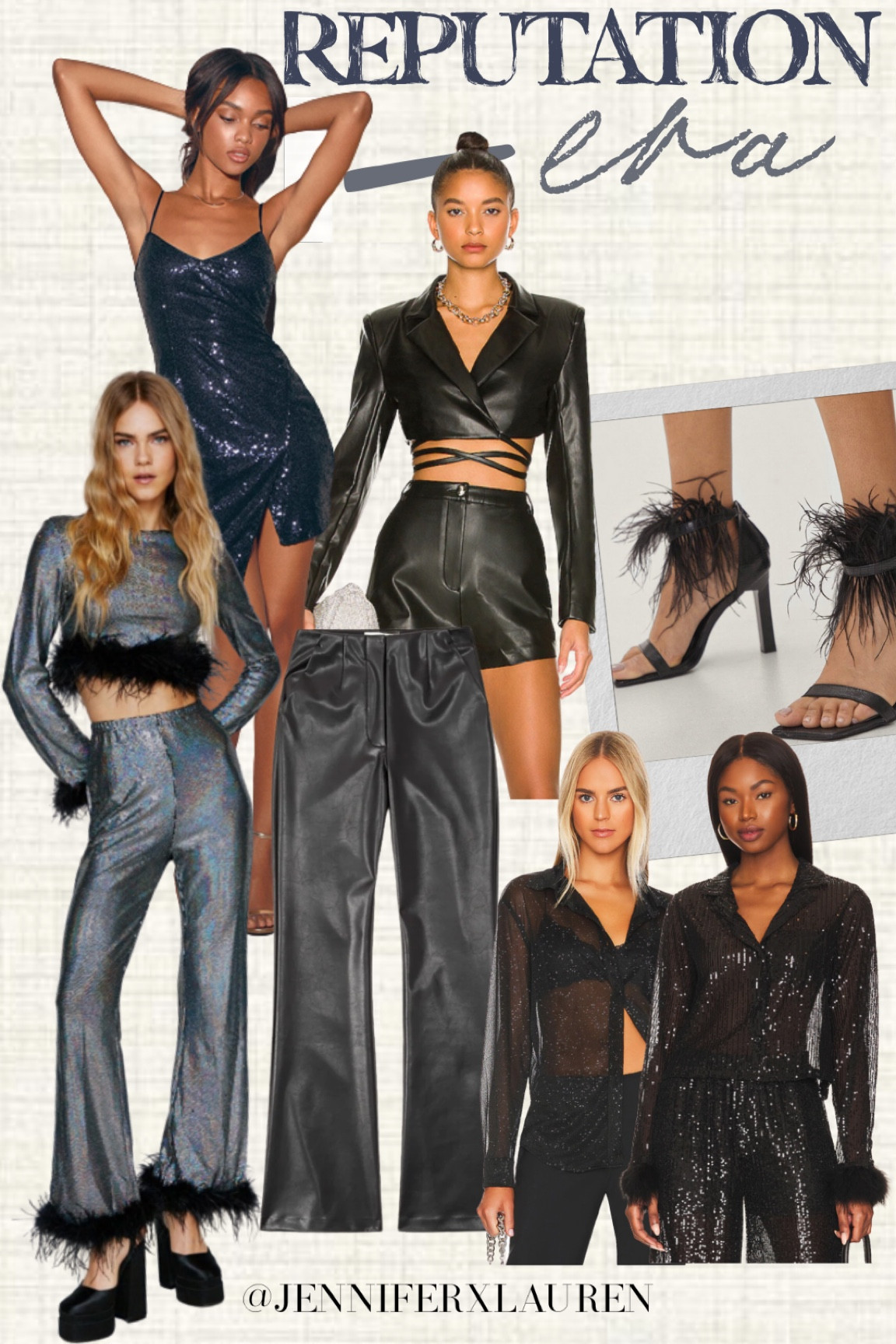 Taylor Swift reputation era outfit inspo

Taylor swift concert / black faux leather / sparkly top / feather heels 

#LTKSeasonal #LTKunder100 #LTKstyletip