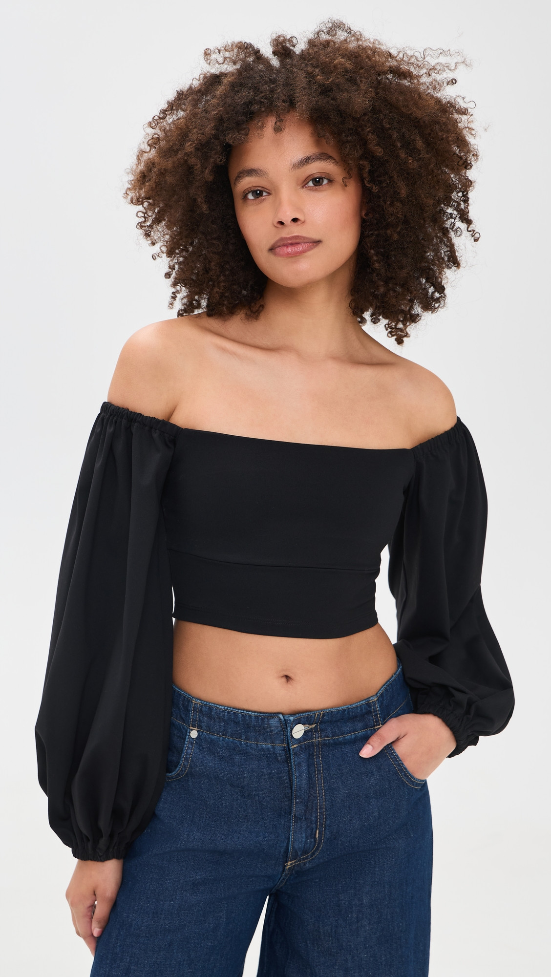 Susana Monaco Off Shoulder Puff Top Black XS | Shopbop