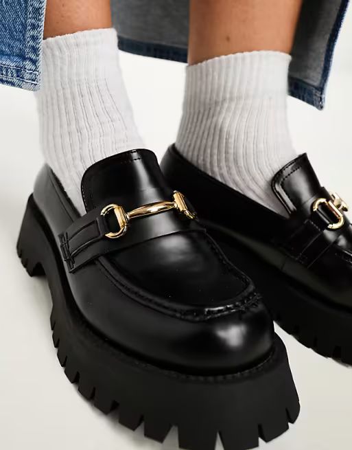 ASOS DESIGN Wide Fit – Masterpiece – Loafer in Schwarz mit dicker Sohle | ASOS (Global)