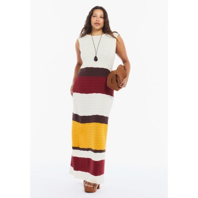 June & Vie Colorblock Crochet Knit Maxi Dress - 14/16, Stripe | Target