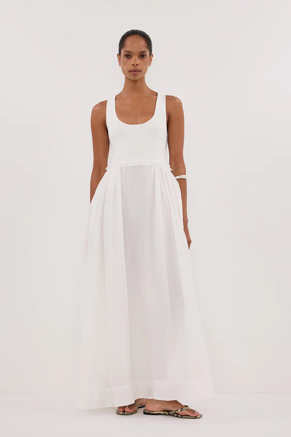 APRIL WHITE HYBRID KNIT MIDI DRESS | DISSH
