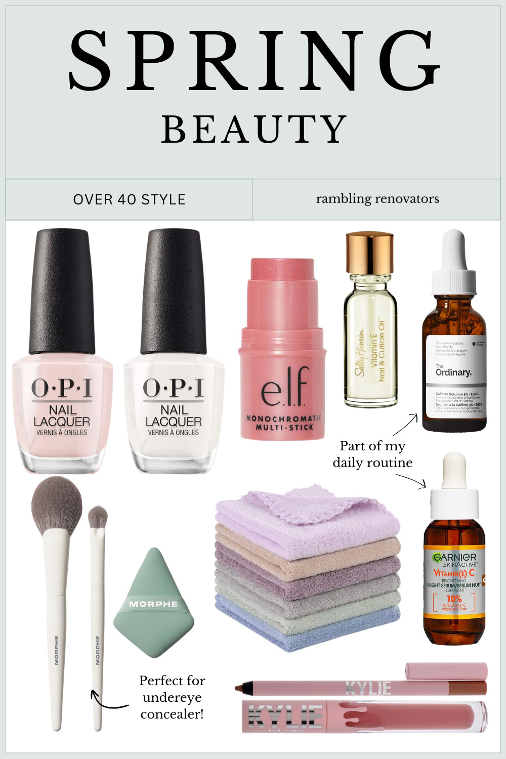 Spring beauty products for women over 40, anti aging beauty skincare // OPI nail polish spring colours, cream blush, nail oil, eye serum, under eye concealer brush, makeup facecloth, night serum, lip liner lip gloss set 

 

#LTKspring #LTKbeauty #LTKover50style