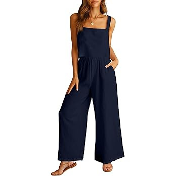 ANRABESS Women's 2 Piece Outfits Linen Pants Jumpsuit Matching Lounge Set Casual Summer Beach Vac... | Amazon (US)