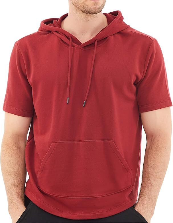 Short Sleeve Hoodie Lightweight Soft Cotton Moisture Wicking Kangaroo Pocket Short Sleeve Hoodie ... | Amazon (US)