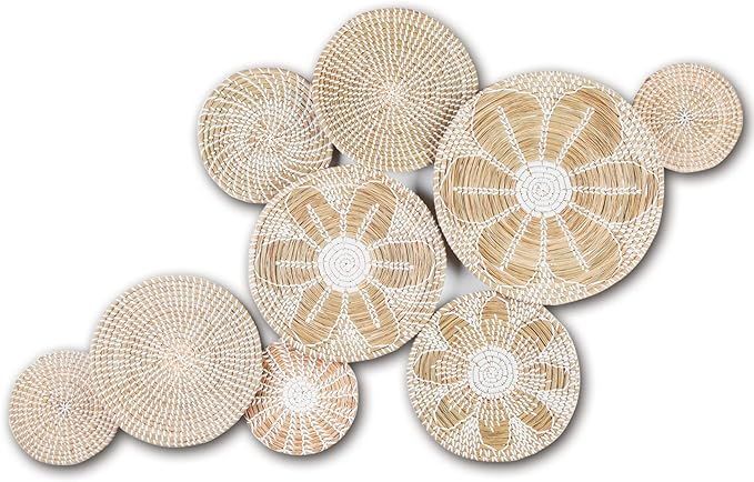 Wall Basket Decor Set of 9,Boho Wall Decor,Large Wall Decor with Natural Seagrass 16.6" to 7.8“... | Amazon (US)