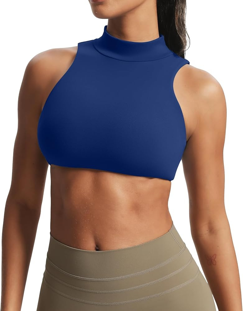 Aoxjox Women's Kim Cutout High Neck Tank Workout Sports Bras Fitness Training Gym Bra Yoga Crop | Amazon (US)