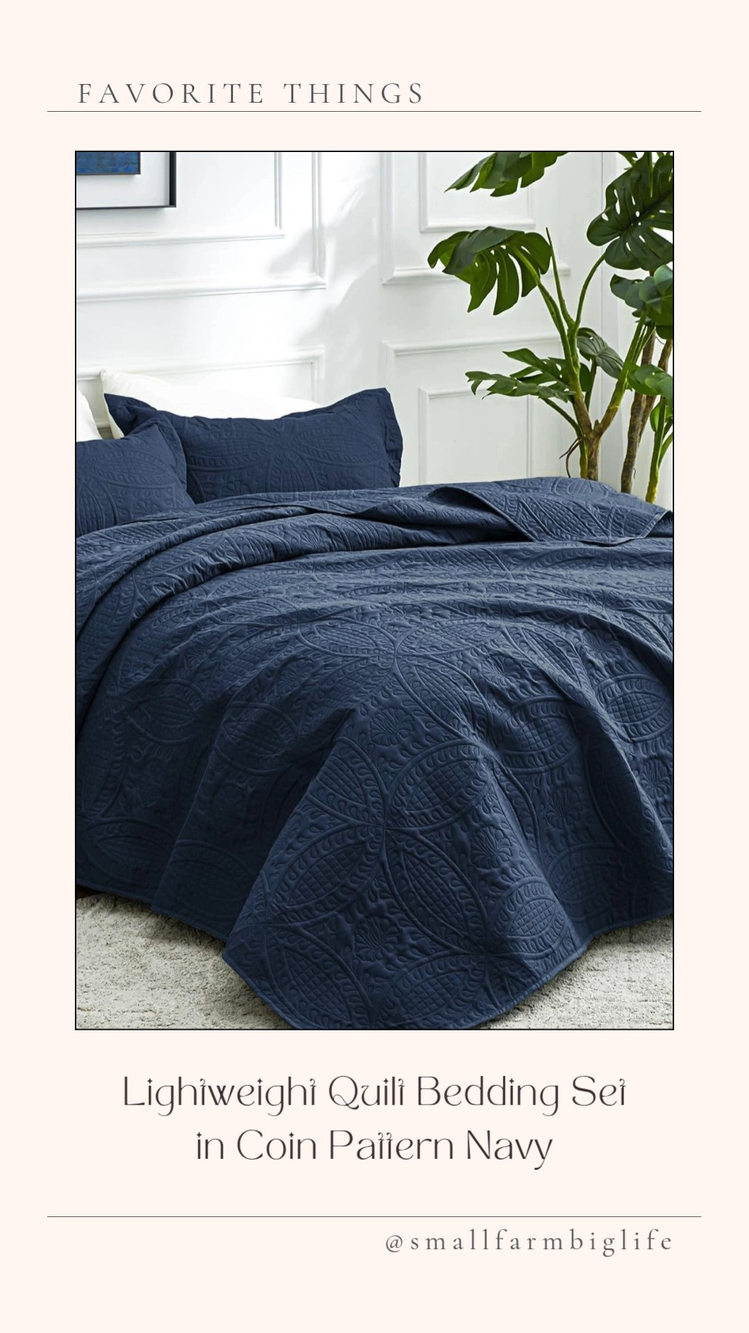 This navy California King quilt has been such a great find for summer. The coin pattern is so pretty and the color is a crisp true navy that looks so clean on a bed. What I love most is that the quilting is heat embossed instead of stitched, so there are no threads to snag or pull over time. It is lightweight enough for warm summer nights but still has that cozy quilted look I love. And the price for a California King set with two pillow shams is really hard to beat. Tap to shop! 

 #LTKdayinmylife #LTKHome #LTKSaleAlert
