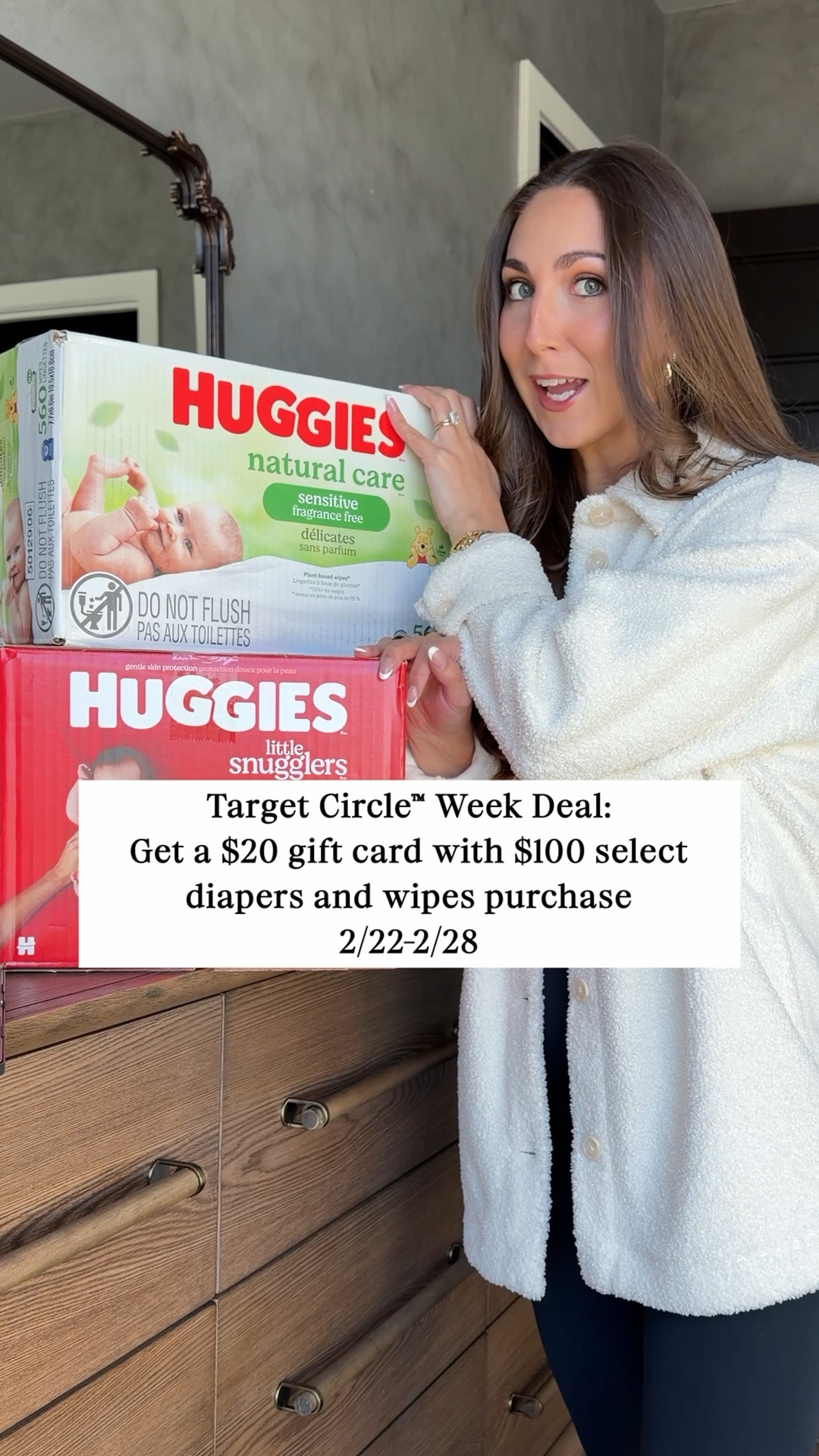 #Ad Target Circle™ Week is here! Get a $20 Target GiftCard with $100 select baby care item purchase, including diapers and wipes! This offer is valid until 2/28! 👏
Target Circle™ Deal details:
Offer: $20 Target GiftCard with $100 select baby care purchase.
Eligibility: Target Circle™ membership required.
Availability: 2/22/26 – 2/28/26, expires at 11:59pm PT.
Valid in store or online. Limit one coupon/deal per Target Circle account. Excludes Target Plus™ Partners and clearance items. Gift cards and tax excluded from purchase total. Quantities limited; no rain checks. No cash value. Terms apply.
#Huggies #Target #HuggiesPartner #TargetPartner #babyessentials 

#LTKSaleAlert #LTKmomlife #LTKBaby
