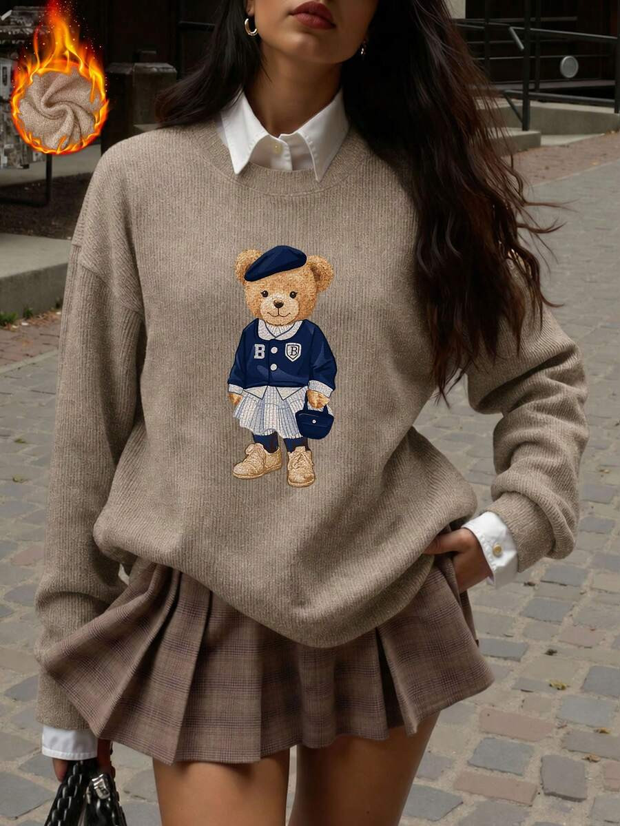 Women's Casual Fashion T-Shirt, Comfortable Warm Knit Top For Autumn/Winter, Round Neck Sweater Pattern Top, Soft Fabric, Going Out Top, Summer Top, Vacation Outfit, Travel Wear, Fall Clothes For Women, Going Out Tops, Sweaters For Women, Halloween Costume Women | SHEIN