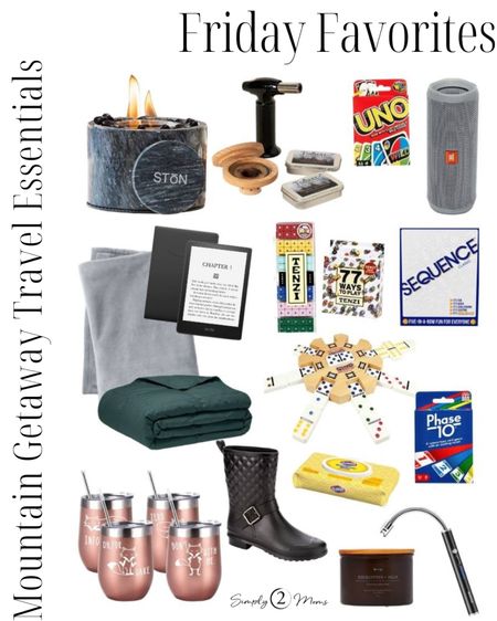 Get everything you need for your vacation in the mountains. Renting a cabin? Then you need these fun travel ideas to make your getaway even better. Everything from board games to card games. Candles, tabletop indoor fire pets and a lighter. Cozy throw blankets, portable speaker, and Kindle to make your stay more relaxing. Grab this fun cocktail smoker or a set of insulated wine tumblers to bring with you. 

#LTKtravel #LTKunder100 #LTKunder50