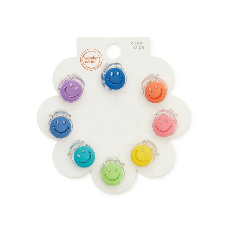 Wonder Nation Matte Smiley Claw Clips Set, 8-Pack | Walmart (US)