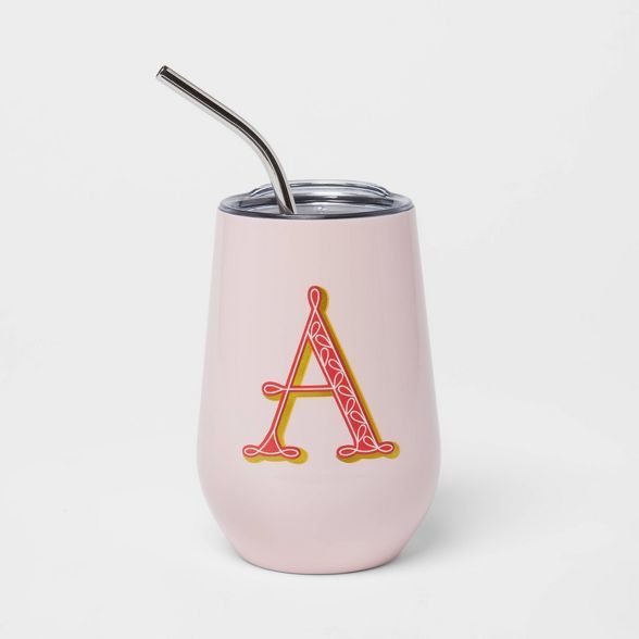 12oz Wine Tumbler with Straw "A" Light Pink - Opalhouse™ | Target