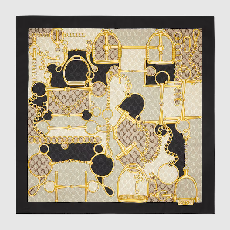 GUCCI Printed Silk Twill Carré, Black | Gucci (US)