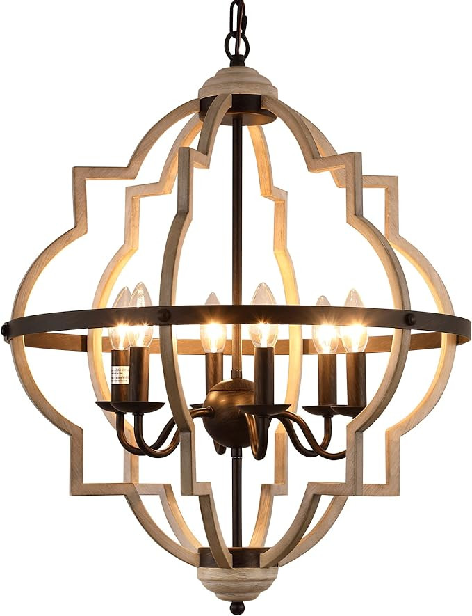 AMZASA Farmhouse Chandelier ORB and Oak Finish 6-Lights Rustic Vintage Chandelier Light Fixture f... | Amazon (US)