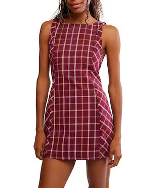 Free People Atlas Plaid Printed Boat Neck Sleeveless Back Cut-Out Mini Dress -  XL | Dillard's