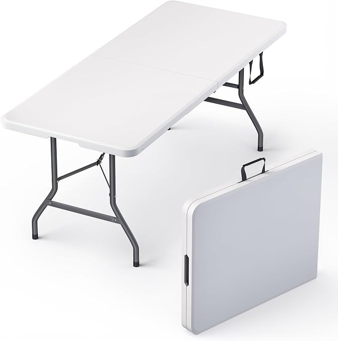 6 Feet Foldable Table with Built in Handle & Steel Legs | 6FT Heavy Duty Folding Portable | Perfe... | Amazon (US)