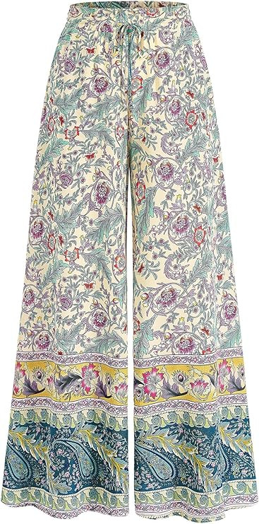 CFLONGE Women Wide Leg Pants Casual High Waist Floral Palazzo Pants for Women Flowy Trendy Lounge... | Amazon (US)