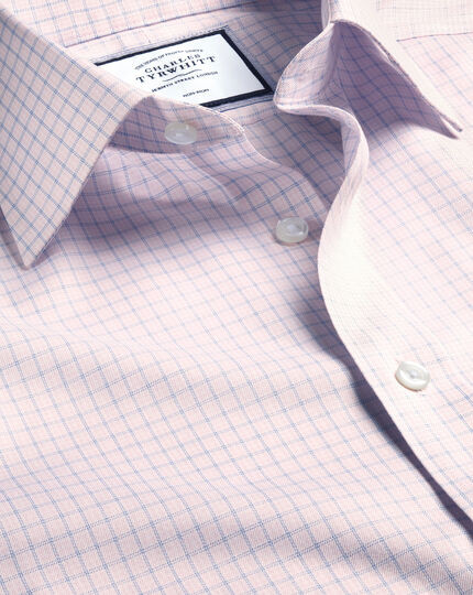 Non-Iron Twill Double Check Shirt - Light Pink | Charles Tyrwhitt