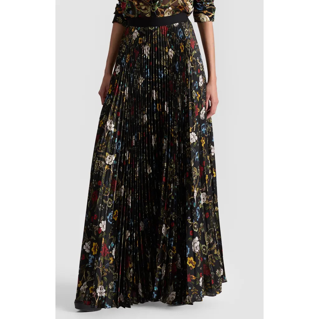 Alice + Olivia Katz Pleated Maxi Skirt in Tapestry Trails/Black at Nordstrom, Size 14 | Nordstrom