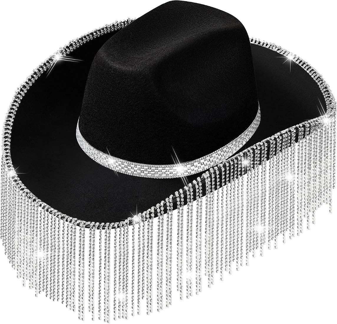 Rhinestone Cowgirl Hat,Western Hat,Bling Diamond Fringe Cowboy Hat,Glitter Cowboy Hat,Sparkly Bli... | Amazon (US)