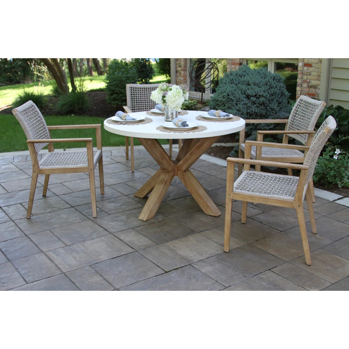 Fleur 5 Piece Eucalyptus Dining Set with Nautical Rope Chairs | Wayfair North America