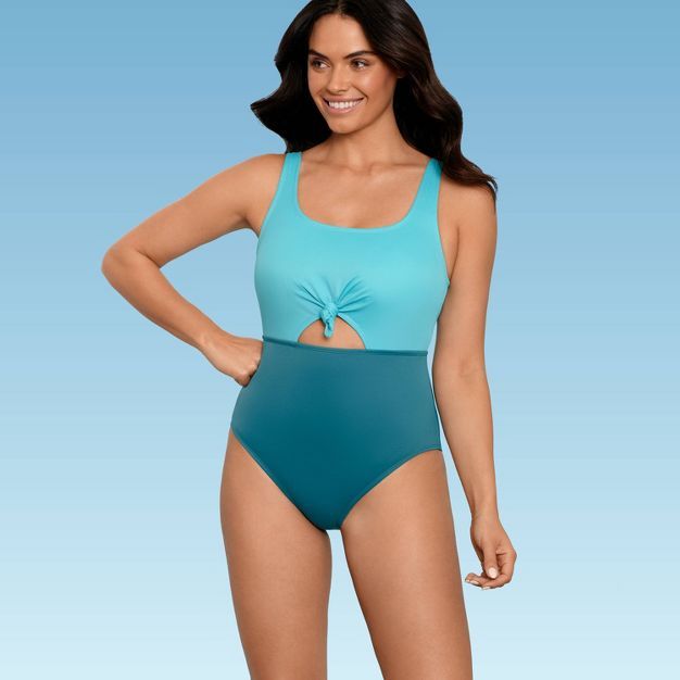 Women's Slimming Control Tie-Front Cut Out One Piece Swimsuit - Beach Betty by Miracle Brands | Target