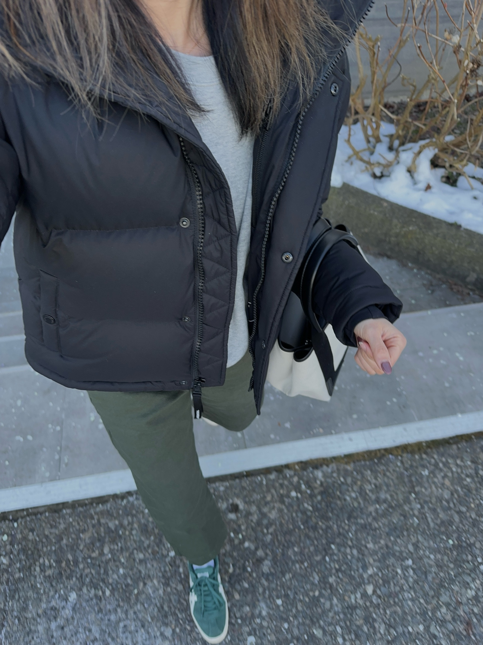 Super puff jacket shorty in xs
Everlane pants on sale. I took my regular size and it fits loose. These pants do stretch so you don’t need to size up for room at all waist  


#LTKsale #LTKwinter #LTKcanada