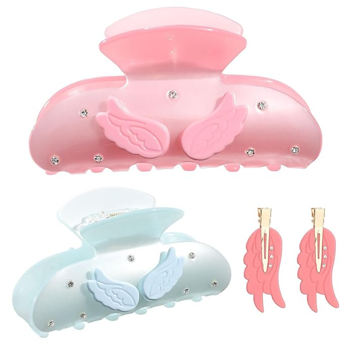 HAIMEIKANG 2 Pcs Cute Acrylic Hair Claw Clips with 2 Pcs Creaseless Hair Clips - Non-Slip Strong ... | Amazon (US)