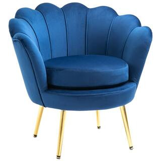 HOMCOM Blue Velvet Polyester Golden Metal Legs Accent Leisure Club Chair 839-012V80BU - The Home ... | The Home Depot