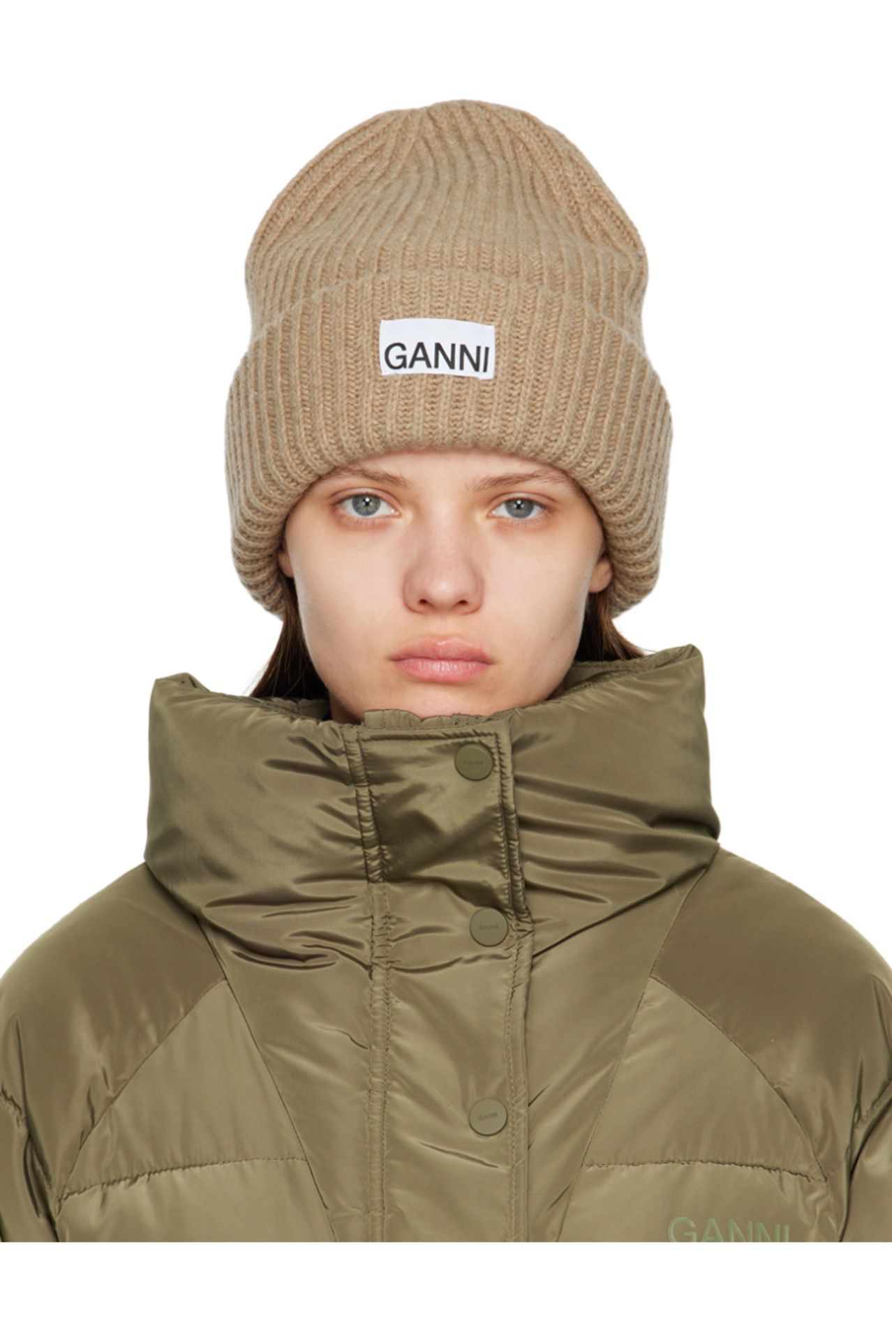 GANNI - Beige Rib Beanie | SSENSE