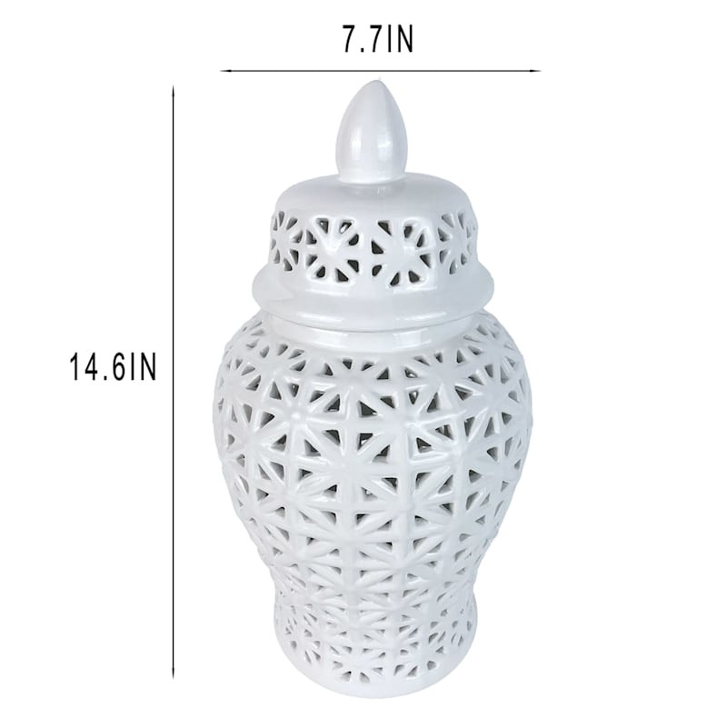 White Cutout Ceramic Ginger Jar, 14.6" | At Home