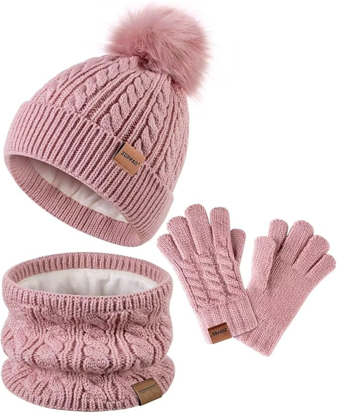 Kids Winter Hat Gloves Scarf Set,Girls Toddler Children Hats Beanie with Pom Knit Neck Warmer Gai... | Amazon (US)