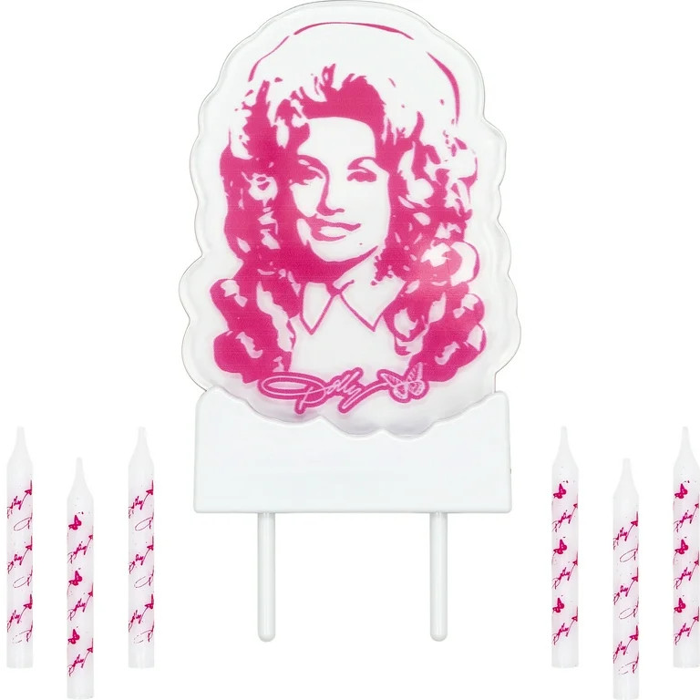 Dolly Parton Birthday Candles and Light-up Pink Acrylic Cake Topper Set, 7 Ct | Walmart (US)