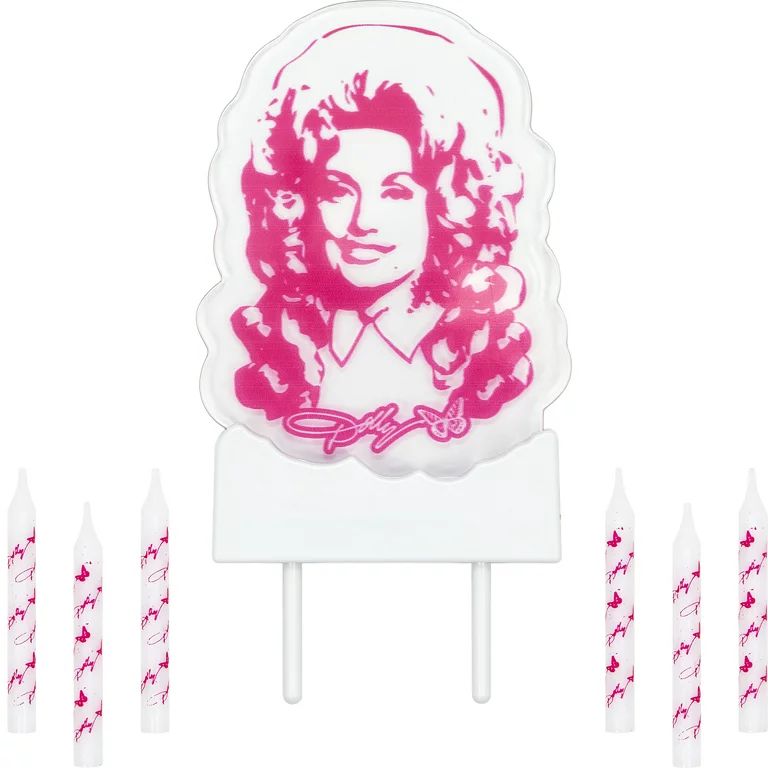 Dolly Parton Birthday Candles and Light-up Pink Acrylic Cake Topper Set, 7 Ct | Walmart (US)